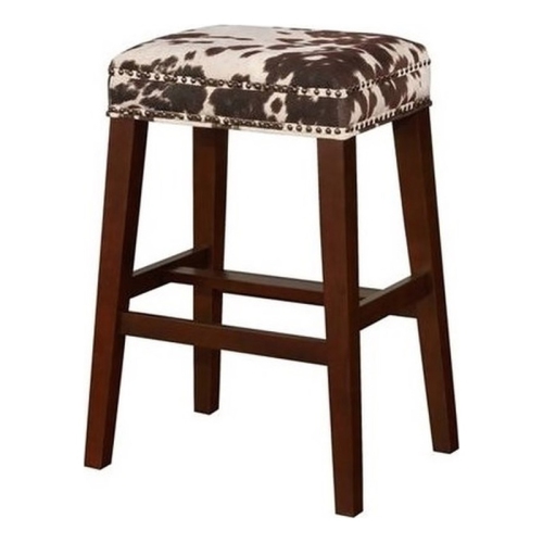 Riverbay Furniture 30" Transitional Wood/Fabric Cow Print Bar Stool in Brown
