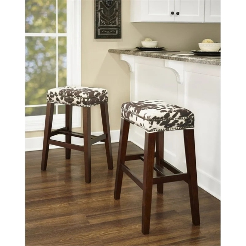 Riverbay Furniture 30" Transitional Wood/Fabric Cow Print Bar Stool in Brown