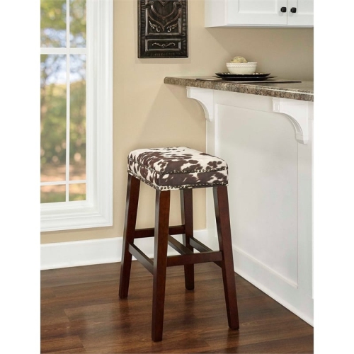 Riverbay Furniture 30" Transitional Wood/Fabric Cow Print Bar Stool in Brown