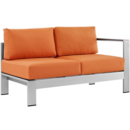 MODWAY  Shore Corner Sectional Outdoor Patio Aluminum Loveseat In Silver In Orange