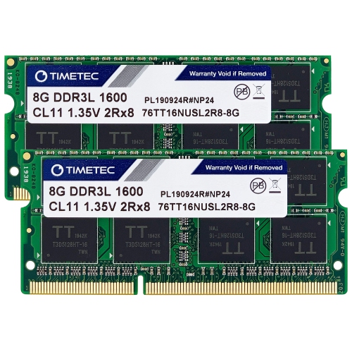 Timetec 16GB KIT(2x8GB) DDR3L / DDR3 1600MHz PC3L-12800 / PC3-12800 Non-ECC Unbuffered 1.35V/1.5V CL11 2Rx8 Dual Rank 204 Pin SODIMM Laptop Notebook