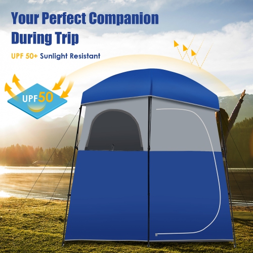 Costway Double-Room Camping Shower Toilet Tent with Floor Oversize Portable Storage Bag