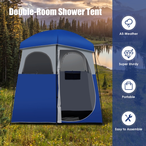 Costway Double-Room Camping Shower Toilet Tent with Floor Oversize Portable Storage Bag