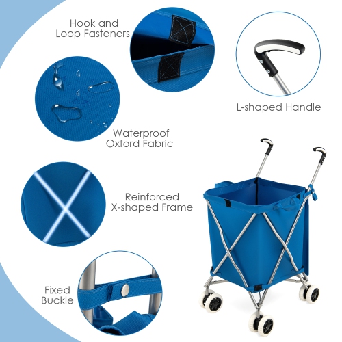 Costway Folding Shopping Cart Utility w/ Water-Resistant Removable Canvas Bag