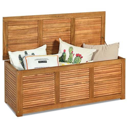 COSTWAY  47 Gallon Deck Storage Acacia Wood Organization Toys Cushions Tools