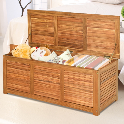 Costway – Rangement de terrasse de 46 gallons en bois d'acacia Jouets d'organisation Coussins et outils
