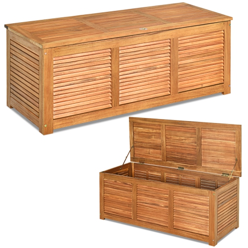 Costway – Rangement de terrasse de 46 gallons en bois d'acacia Jouets d'organisation Coussins et outils