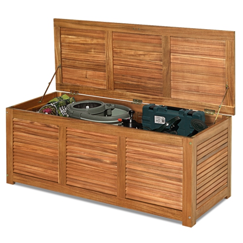 Costway – Rangement de terrasse de 46 gallons en bois d'acacia Jouets d'organisation Coussins et outils