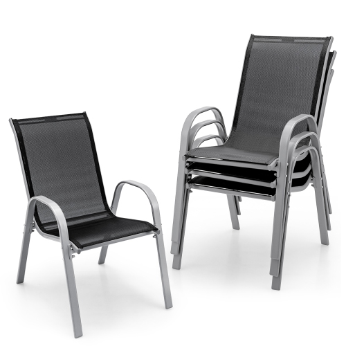 COSTWAY  Set Of 4 Patio Dining Chairs Stackable Armrest Space Saving Garden Black