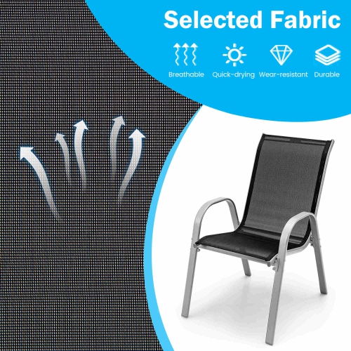 Costway Set of 4 Patio Dining Chairs Stackable Armrest Space Saving Garden Black