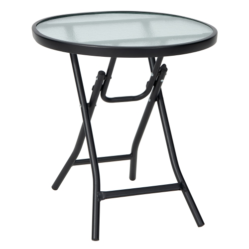 COSTWAY  Patio Folding Round Glass Side Table Bistro Coffee Table Plant Stand