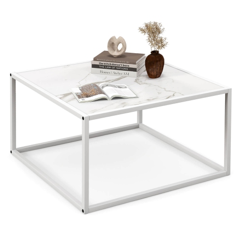 COSTWAY  Coffee Table Modern Rectangular Coffee Table Metal Frame for Living Room