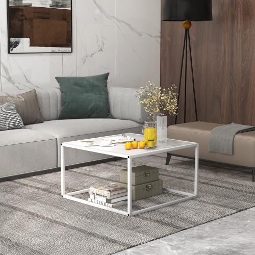 Costway Coffee Table Modern Rectangular Coffee Table Metal Frame For Living Room