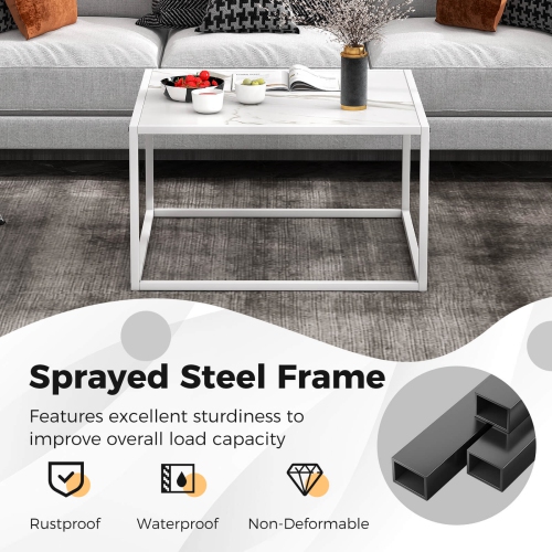 Costway Coffee Table Modern Rectangular Coffee Table Metal Frame For Living Room