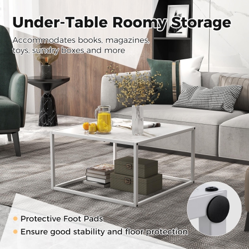 Costway Coffee Table Modern Rectangular Coffee Table Metal Frame For Living Room