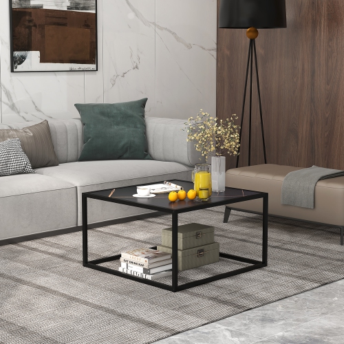 Costway Coffee Table Modern Rectangular Coffee Table Metal Frame For Living Room