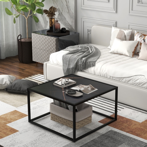 Costway Coffee Table Modern Rectangular Coffee Table Metal Frame For Living Room