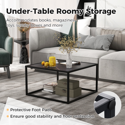 Costway Coffee Table Modern Rectangular Coffee Table Metal Frame For Living Room