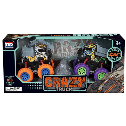 2pcs Crazy Truck Toys Friction Construction Cars with Graffiti Design - Assortment