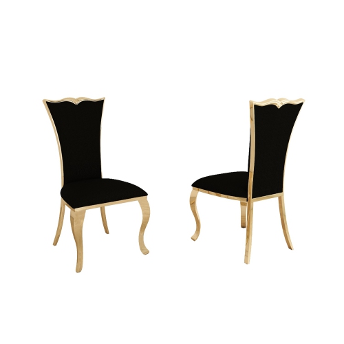 QUEENSONS  Velvet Gold Riley Dining Chair (Set Of 2) With Golden Stainless Steel Frame And Legs In Ontario In Black