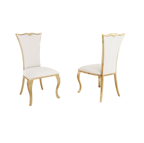 QUEENSONS White Pu Leather Riley Dining Chair (Set Of 2) With Golden Stainless Steel Frame And Legs - In Ontario