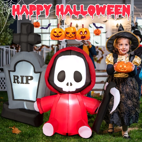 Costway 5ft Inflatable Halloween Ghost Holding Sickle & Tombstone Blow up Yard Decor