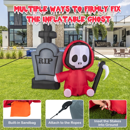 Costway 5ft Inflatable Halloween Ghost Holding Sickle & Tombstone Blow up Yard Decor