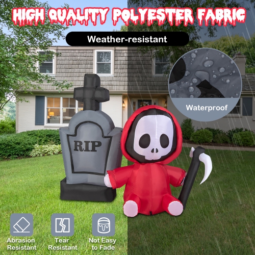 Costway 5ft Inflatable Halloween Ghost Holding Sickle & Tombstone Blow up Yard Decor