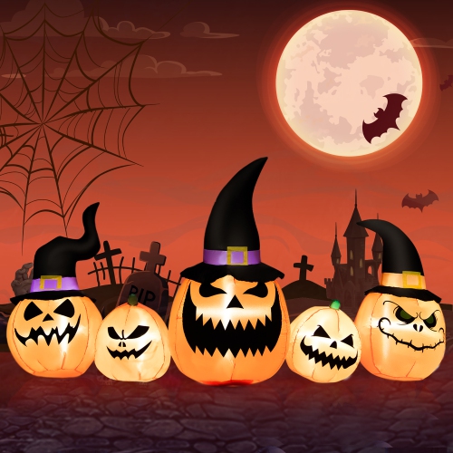 COSTWAY  8 Ft Tall Inflatable Pumpkin Family Waterproof Halloween Yard Decoration W/led Lights