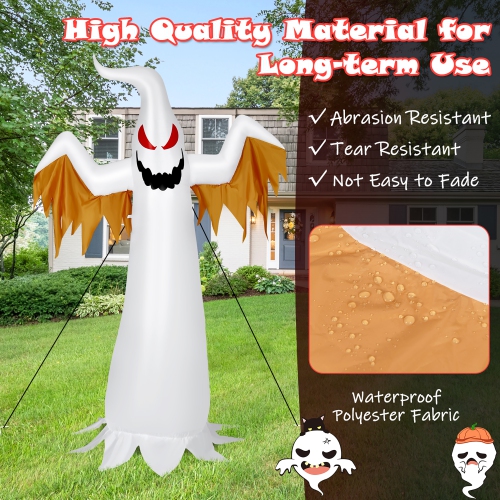 Costway 6ft Halloween Inflatable Ghost Quick Blow up Halloween Décor w/ Red LED Lights