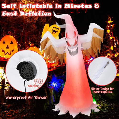 Costway 6ft Halloween Inflatable Ghost Quick Blow up Halloween Décor w/ Red LED Lights