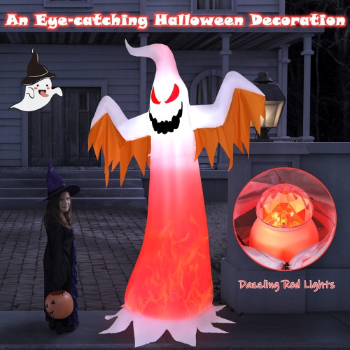 Costway 6ft Halloween Inflatable Ghost Quick Blow up Halloween Décor w/ Red LED Lights