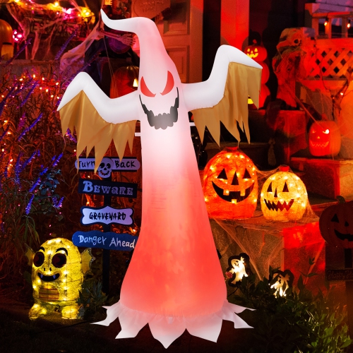 Costway 6ft Halloween Inflatable Ghost Quick Blow up Halloween Décor w/ Red LED Lights