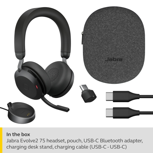 Jabra Evolve2 75 On-Ear Active Noise Cancelling Truly Wireless Bluetooth 5.2 Headsets with Mic