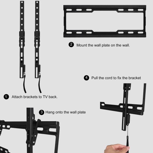 PrimeCables Tilting 26-55 inch Low Profile TV Wall Mount Bracket with Pull Cord,Up to VESA 400x400mm and 99lbs