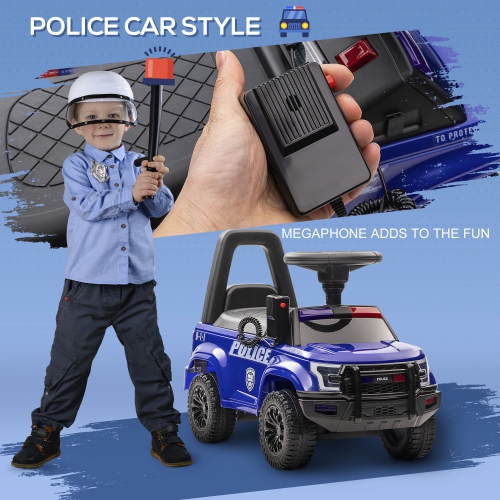Aosom Voiture coulissante pour enfants avec rangement caché sous le siège, voiture de police pour tout-petit avec mégaphone, dispositif anti-dumping,