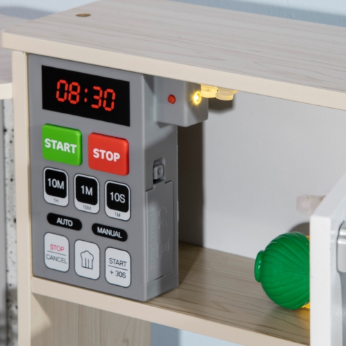 Qaba Cuisine en bois avec sons et lumières, coin cuisine pour enfants avec téléphone, machine à glaçons, micro-ondes, hotte, réfrigérateur,