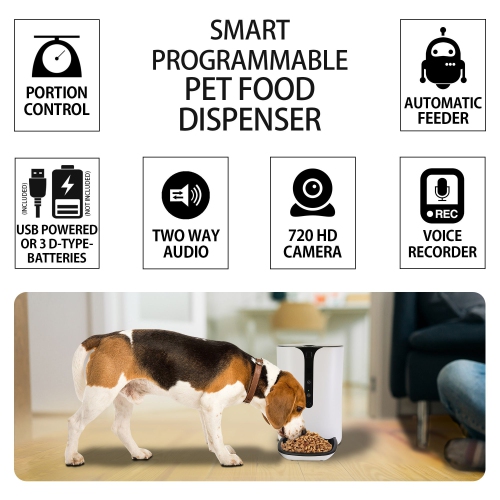 Lentek Smart Pet Feeder with 720p HD Video, 2-Way Audio, 200 oz.