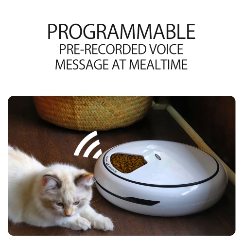 Lentek 5 Meal Automatic Pet Feeder with Voice Message, White, Timed Food Dispenser for Cat or Dog,
