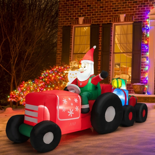 GYMAX  9Ft Long Inflatable Christmas Decor Santa Claus Driving Truck W/ Led Lights