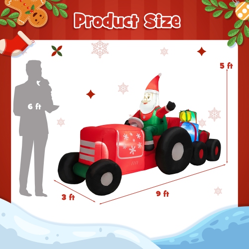 Gymax 9FT Long Inflatable Christmas Decor Santa Claus Driving Truck w/ LED Lights