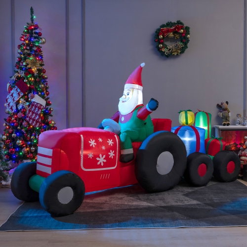 Gymax 9FT Long Inflatable Christmas Decor Santa Claus Driving Truck w/ LED Lights