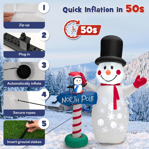 Gymax 6FT Inflatable Christmas Snowman Outdoor Yard Decor w/ LED Projection Lights