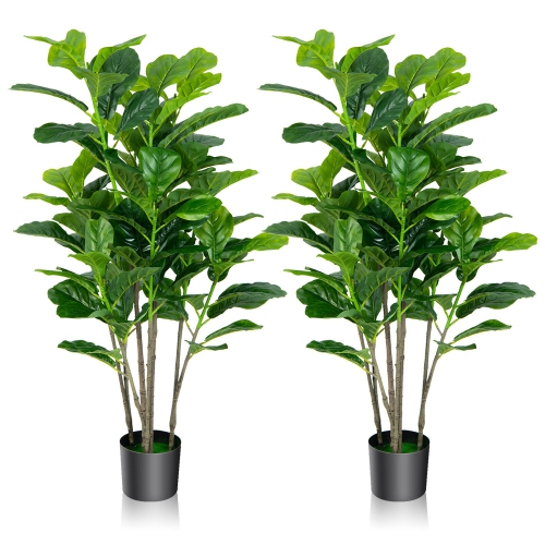 GYMAX  51"artificial Tree 2-Pack Artificial Fiddle Leaf Fig Tree for Indoor Outdoor