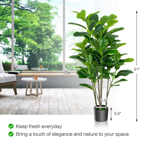 Gymax 51''Artificial Tree 2-Pack Artificial Fiddle Leaf Fig Tree for Indoor Outdoor