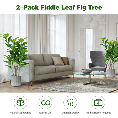Gymax 51''Artificial Tree 2-Pack Artificial Fiddle Leaf Fig Tree for Indoor Outdoor