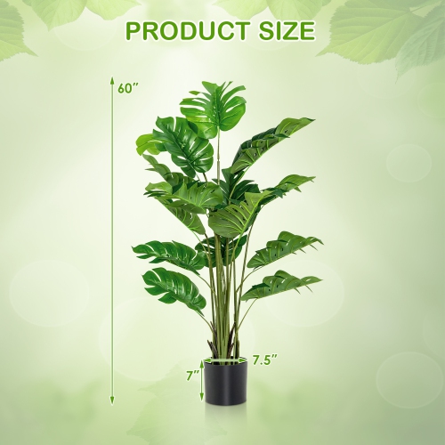 Gymax 2-Pack 5 ft Artificial Tree Potted Fake Faux Monstera Deliciosa Plant Home Office