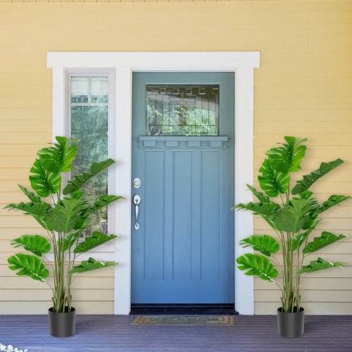 Gymax 2-Pack 5 ft Artificial Tree Potted Fake Faux Monstera Deliciosa Plant Home Office