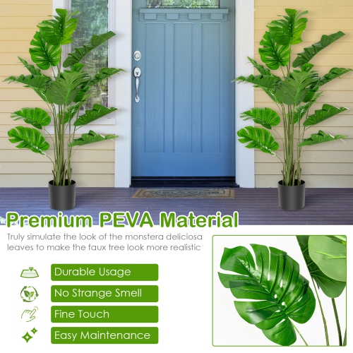 Gymax 2-Pack 5 ft Artificial Tree Potted Fake Faux Monstera Deliciosa Plant Home Office