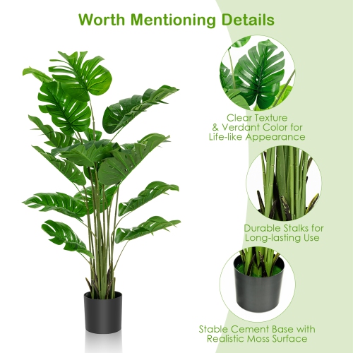 Gymax 2-Pack 5 ft Artificial Tree Potted Fake Faux Monstera Deliciosa Plant Home Office